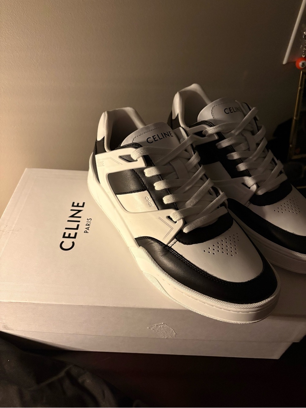 Celine Men's Black and White Leather Low-Top Sneakers